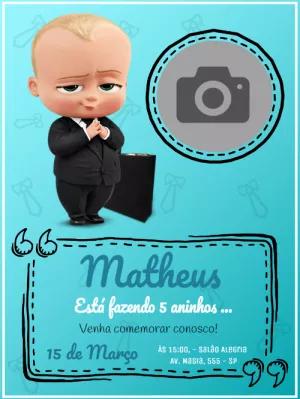 Convite Aniversário Poderoso Chefinho com Foto para Editar Online