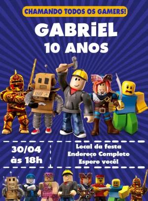 Convite de Aniversário Roblox Gamer com Personagens para Editar