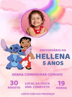 Convite de Aniversário Lilo e Stitch com Foto para Editar