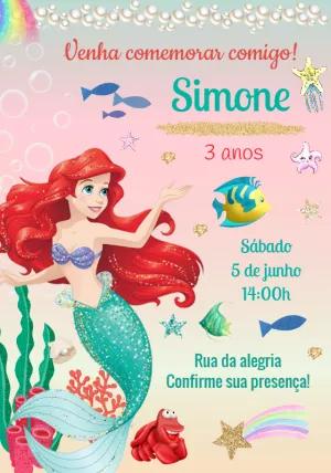 Convite Aniversário A Pequena Sereia para Editar Online