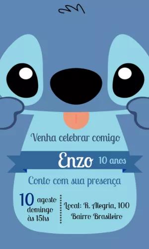 Convite de Aniversário Stitch Fofo para Editar Online