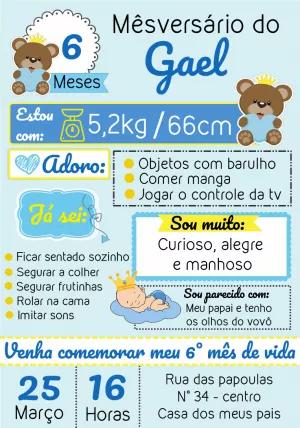 Convite Mêsversário Chalkboard Ursinho Príncipe para Editar