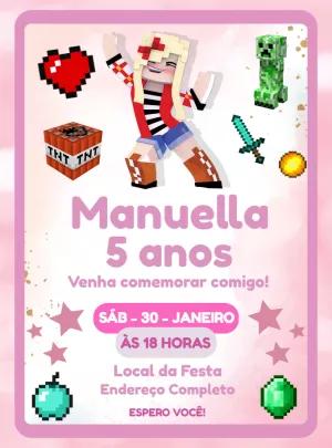 Convite Minecraft Rosa de Aniversário para Editar Online