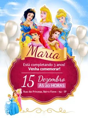 Convite Aniversário Princesas da Disney para Editar Online