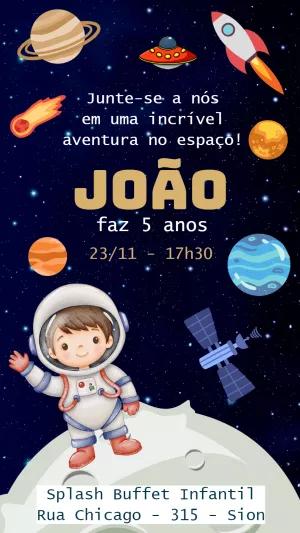 Convite de Aniversário Astronauta no Espaço para Editar Online