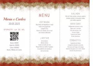 Menu de Casamento Glitter Marsala e Dourado para Editar