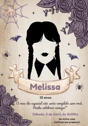 Convite de Aniversário Wandinha Addams para Editar Online