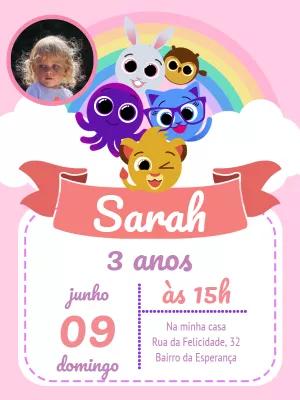 Convite de Aniversário Bolofofos com Foto para Editar Online