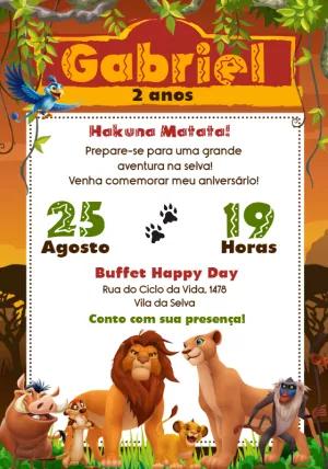 Convite Aniversário Rei Leão com Personagens para Editar Online