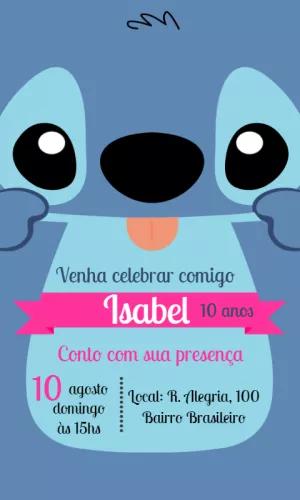 Convite Aniversário Stitch Fofo para Editar Online