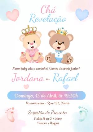Convite Chá Revelação Ursinhos Realeza para Editar Online