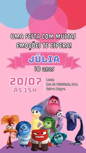 Convite Aniversário Divertida Mente com Personagens para Editar