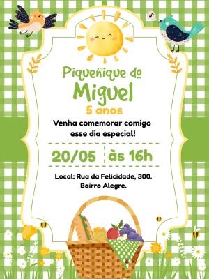 Convite Aniversário Piquenique Fofo para Editar Online