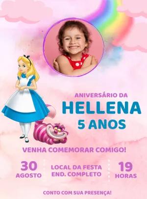Convite Aniversário Alice no País das Maravilhas com Foto para Editar