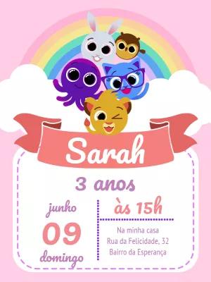 Convite Aniversário Bolofofos com Personagens para Editar Online