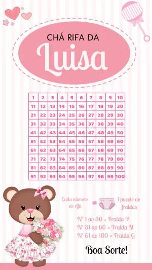 Rifa Chá de Bebê Ursinha Princesa para Editar Online