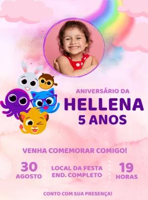 Convite Aniversário Bolofofos Rosa com Foto para Editar Online