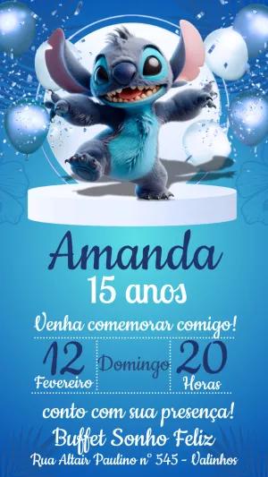 Convite de Aniversário Stitch Azul para Editar Online
