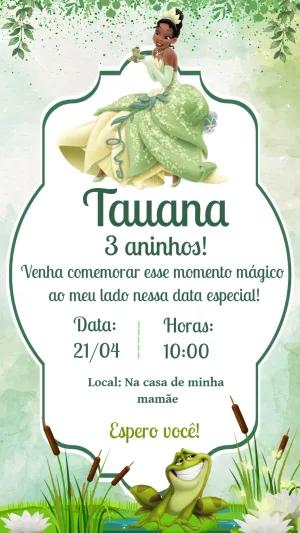Convite Aniversário Princesa Tiana para Editar Online