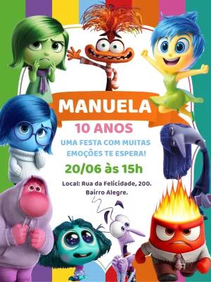 Convite Aniversário Divertida Mente 2 com Personagens para Editar