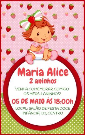 Convite Aniversário Moranguinho Baby para Editar Online
