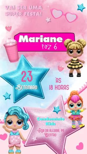 Convite de Aniversário Boneca Lol Surprise para Editar Online