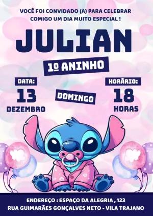 Convite Aniversário Stitch Bebê para Editar Online e Imprimir