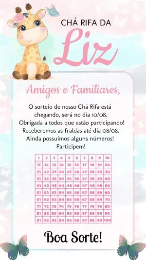 Convite Chá Rifa Girafinha Fofa para Editar Online