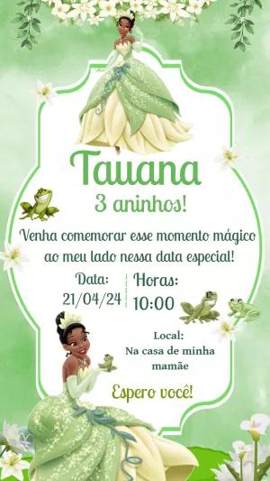 Convite Aniversário Princesa Tiana para Editar Online
