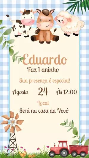 Convite Aniversário Fazendinha com Animais para Editar Online