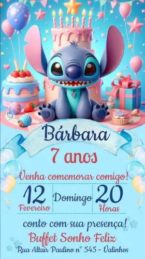 Convite de Aniversário Stitch para Editar e Imprimir