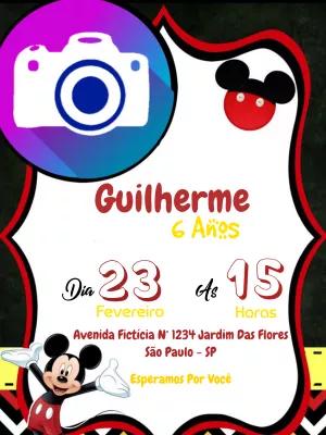 Convite Aniversário Mickey Mouse com Foto para Editar Online