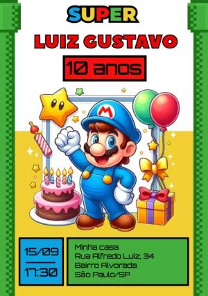 Convite de Aniversário Super Mario para Editar Online