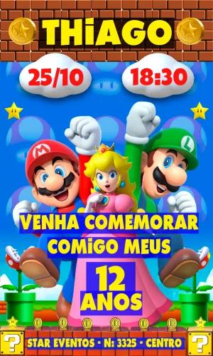 Convite de Aniversário Super Mario com Personagens para Editar