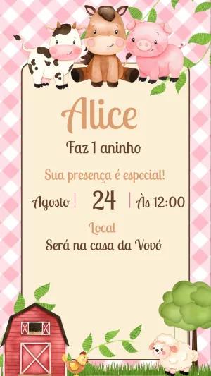 Convite de Aniversário Fazendinha Menina para Editar Online