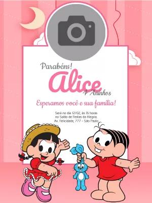 Convite de Aniversário Turma da Mônica com Foto para Editar