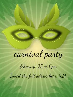 Carnival Party Invitation with Green Mask to Edit Online