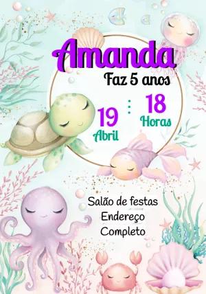Convite Fundo do Mar com Animais Fofos para Editar Online