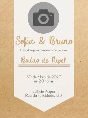 Convite Rústico Bodas de Papel com Foto para Editar