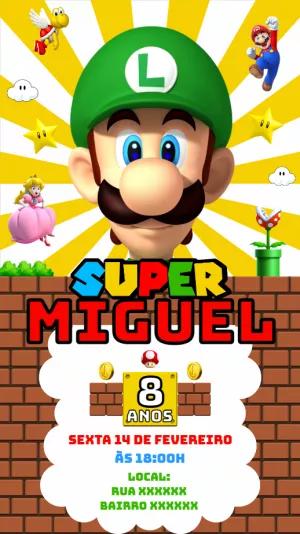 Convite Aniversário Super Mario com Luigi para Editar Online