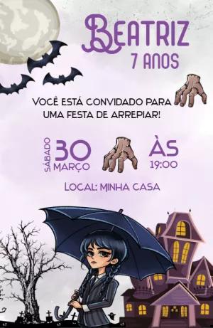 Convite de Aniversário Wandinha Addams para Editar Online