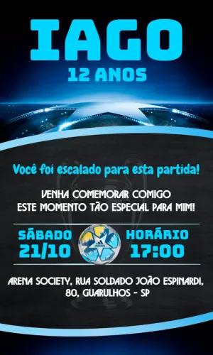 Convite Aniversário Futebol Champions League para Editar Online
