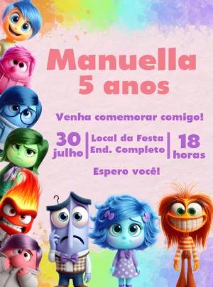 Convite Aniversário Divertida Mente 2 com Personagens para Editar