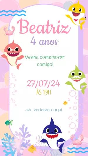 Convite Aniversário Baby Shark para Editar Online