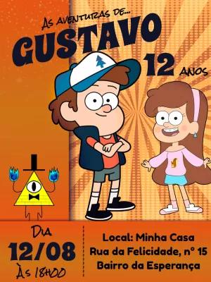 Convite Aniversário Gravity Falls com Personagens para Editar
