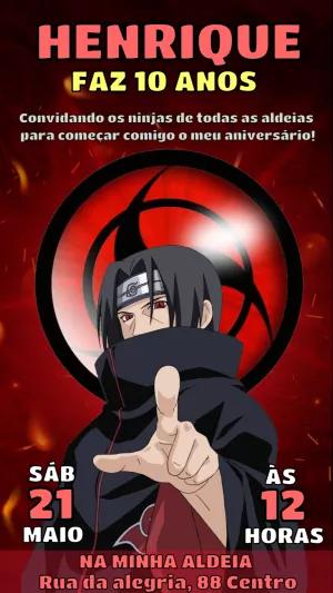 Convite de Aniversário Itachi Naruto para Editar Online