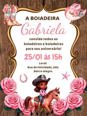 Convite Aniversário Boiadeira Country para Editar Online