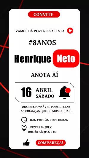 Convite de Aniversário YouTube para Editar Online e Imprimir