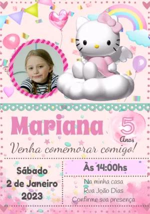 Convite Aniversário Hello Kitty com Foto para Editar Online