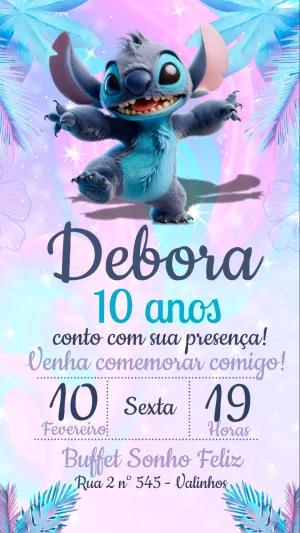 Convite de Aniversário Stitch Tropical para Editar Online